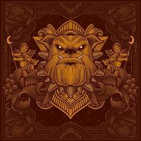 ilustración de buldog cabeza con Clásico grabado ornamento en espalda Perfecto para tu mercancías y t camisa vector