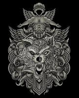 ilustración tribal lobo cabeza con Clásico grabado ornamento Perfecto para tu negocio y mercancías vector
