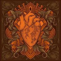 ilustración vector antiguo corazón con Clásico grabado ornamento en espalda Perfecto para tu mercancías y t camisa