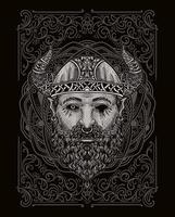 Illustration of viking head with vintage engraving ornament in back perfect for your business and Merchandise vector