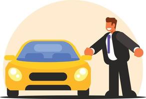 Salesperson In Business Suit Standing By The Car vector