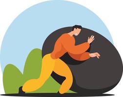 Vector Image Of A Man Pushing A Big Rock