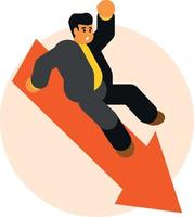 Businessman Is Falling Down The Arrow, Isolated Background. vector