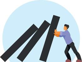 Businessman Stopping Domino Effect, Isolated Background. vector