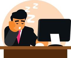 Businessman Sleeping At Workplace, Isolated Background. vector