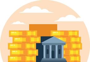 Bank Building And Golden Coins, Isolated Background. vector