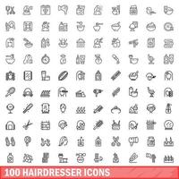 100 hairdresser icons set, outline style vector