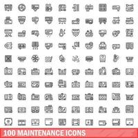 100 maintenance icons set, outline style vector