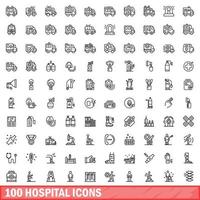 100 hospital íconos colocar, contorno estilo vector