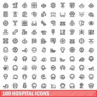 100 hospital icons set, outline style vector