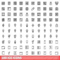 100 ice icons set, outline style vector