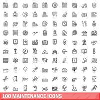 100 maintenance icons set, outline style vector