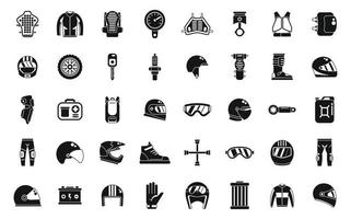 Motorcycle equipment icons set simple vector. Helmet bike vector