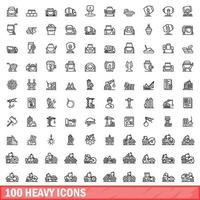 100 heavy icons set, outline style vector