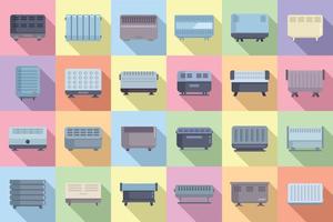 Convector icons set flat vector. Radiator bars vector