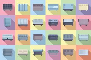 Convector icons set flat vector. Radiator bars vector