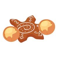 Festive dessert icon isometric vector. Home gingerbread cookie and macadamia nut vector