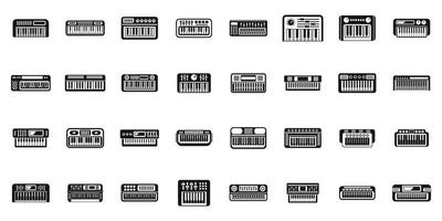 Synthesizer icons set simple vector. Acoustic audio vector