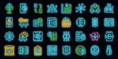 bitcoin billetera íconos conjunto vector neón