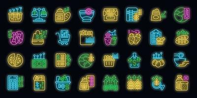 Food crisis icons set vector neon