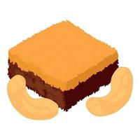 Sponge cake icon isometric vector. Homemade puff sponge cake and cashew nut icon vector