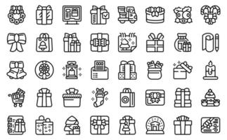 Buying Christmas gifts icons set outline vector. Box price vector