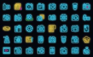 Photo camera icons set vector neon