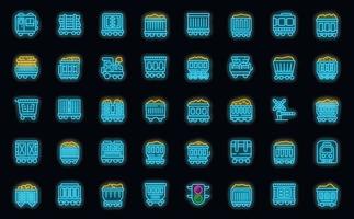 Train freight wagons icons set vector neon