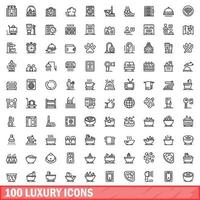 100 luxury icons set, outline style vector