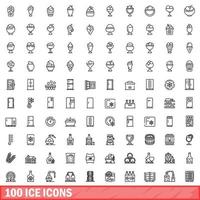 100 ice icons set, outline style vector
