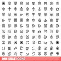 100 juice icons set, outline style vector