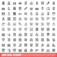 100 jail icons set, outline style vector