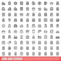 100 tarro íconos colocar, contorno estilo vector