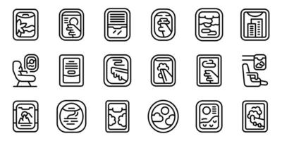 Airplane window icons set outline vector. Plane flight vector