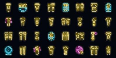 Makeup brushes icons set vector neon