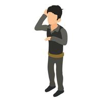 Waiting man icon isometric vector. Faceless male character looking at his watch vector