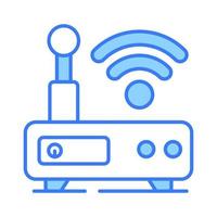 An icon of wifi router shows networking device that enables wireless communication between electronic devices and the internet vector