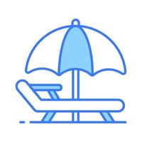 An icon of sunbed represents tanning or relaxation in the sun, premium vector design