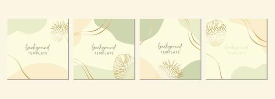 Abstract set of square templates with monstera, tropical leaves and geometric shapes. Good for social media posts, mobile apps, banner designs and online promotions. Tropical background collection. vector
