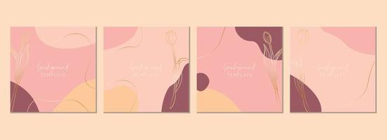 Abstract set of square templates with tulip flowers, leaves and organic shapes. Good for social media posts, mobile apps, banner designs and online promotions. Floral background set. vector