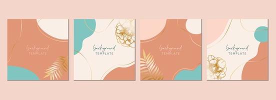 Abstract set of square templates with anemone flower, tropical leaves and geometric shapes. Good for social media posts, mobile apps, banner designs and online promotions. Tropical background set. vector