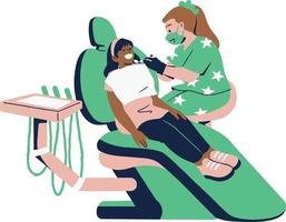 Dentist and patient in dental chair. Dentistry concept. Vector illustration