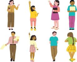 Set of different school kids. Vector illustration in flat cartoon style. set off people