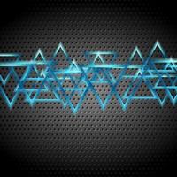 Blue glossy shiny triangles on dark perforated background vector