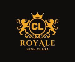 Golden Letter CL template logo Luxury gold letter with crown. Monogram alphabet . Beautiful royal initials letter. vector
