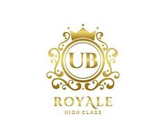 Golden Letter UB template logo Luxury gold letter with crown. Monogram alphabet . Beautiful royal initials letter. vector