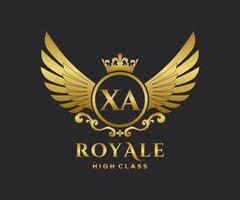 Golden Letter XA template logo Luxury gold letter with crown. Monogram alphabet . Beautiful royal initials letter. vector