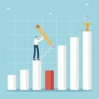 Looking for workarounds and methods to maintain business profitability during economic recession or crisis, back-up strategy or plan to improve wealth, a man draws a ladder on a chart with a pencil. vector