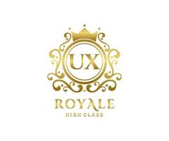 Golden Letter UX template logo Luxury gold letter with crown. Monogram alphabet . Beautiful royal initials letter. vector