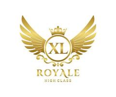 Golden Letter XL template logo Luxury gold letter with crown. Monogram alphabet . Beautiful royal initials letter. vector